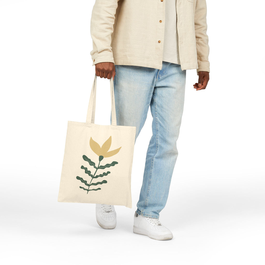 Botanical Minimalist Canvas Tote — Yellow Leaf Floral Market Bag