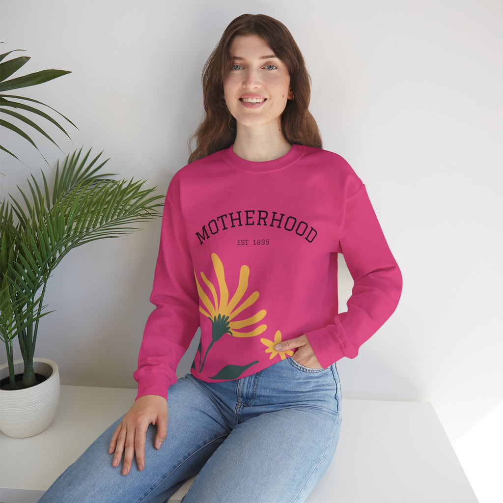 Motherhood Floral Crewneck Sweatshirt — 'Motherhood Est. 1985' Cozy Mom Gift