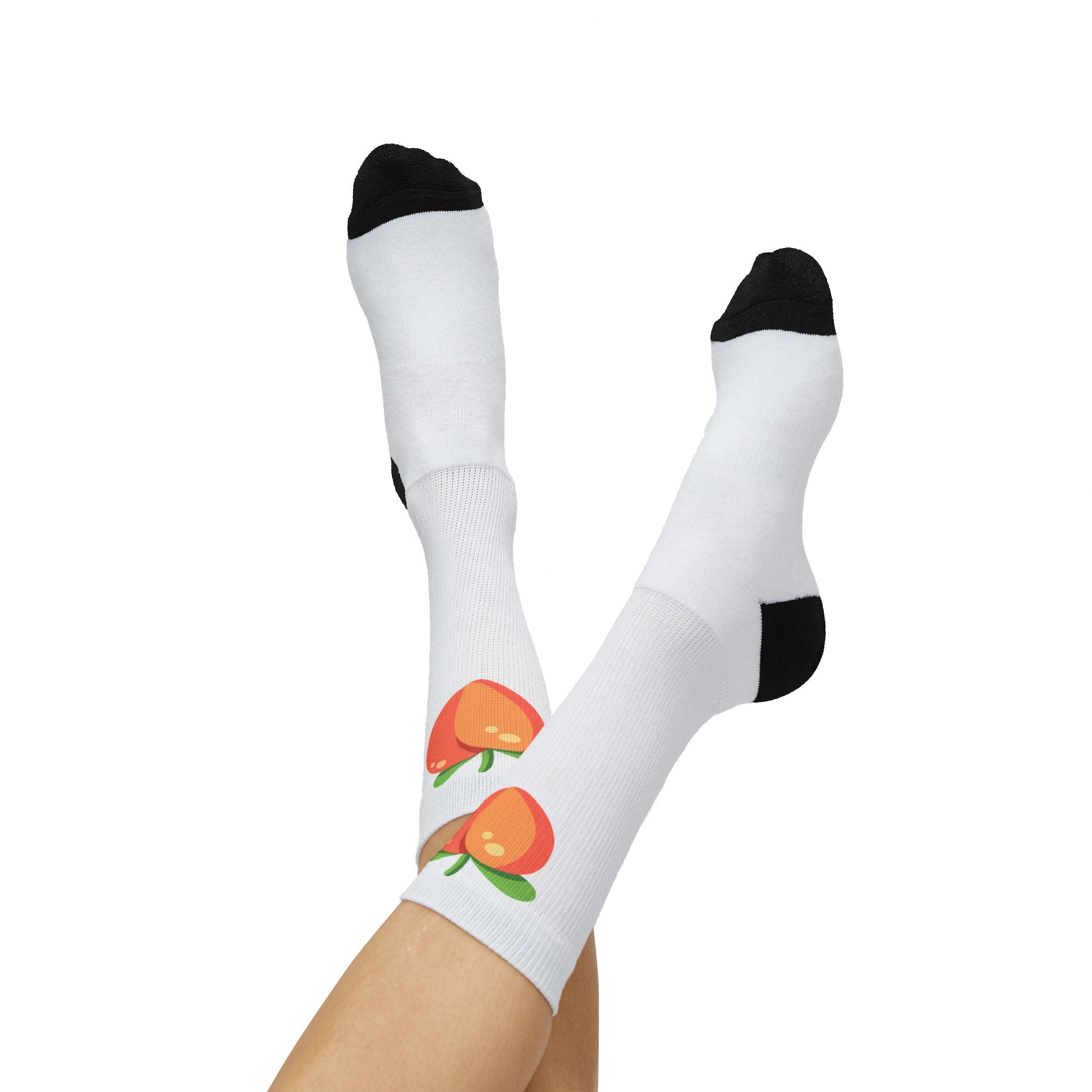 Peach Print Socks — Cute Fruit Crew Socks for Women & Men