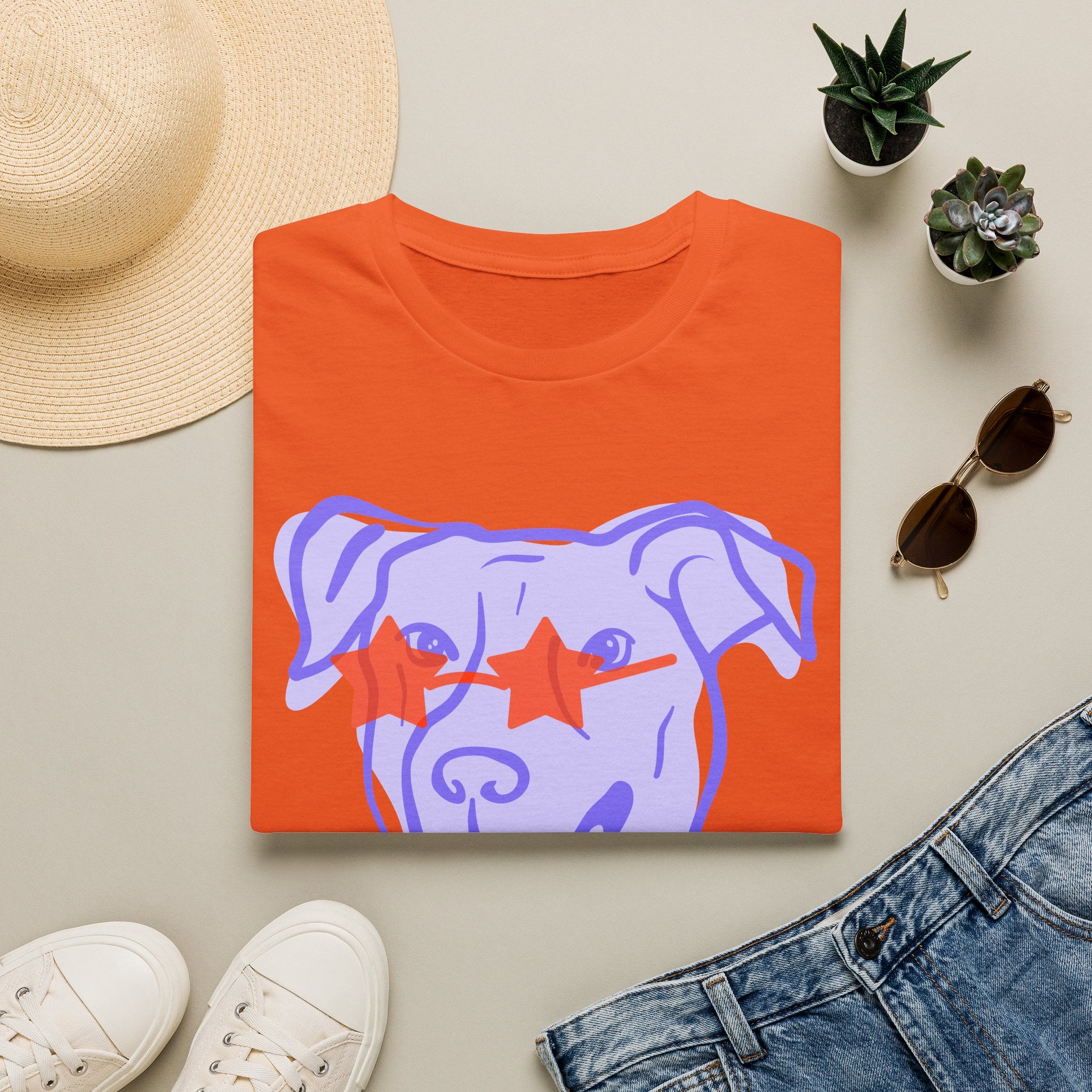 Star-Eyed Dog T-Shirt — Cute Purple Pup with Red Star Sunglasses Tee