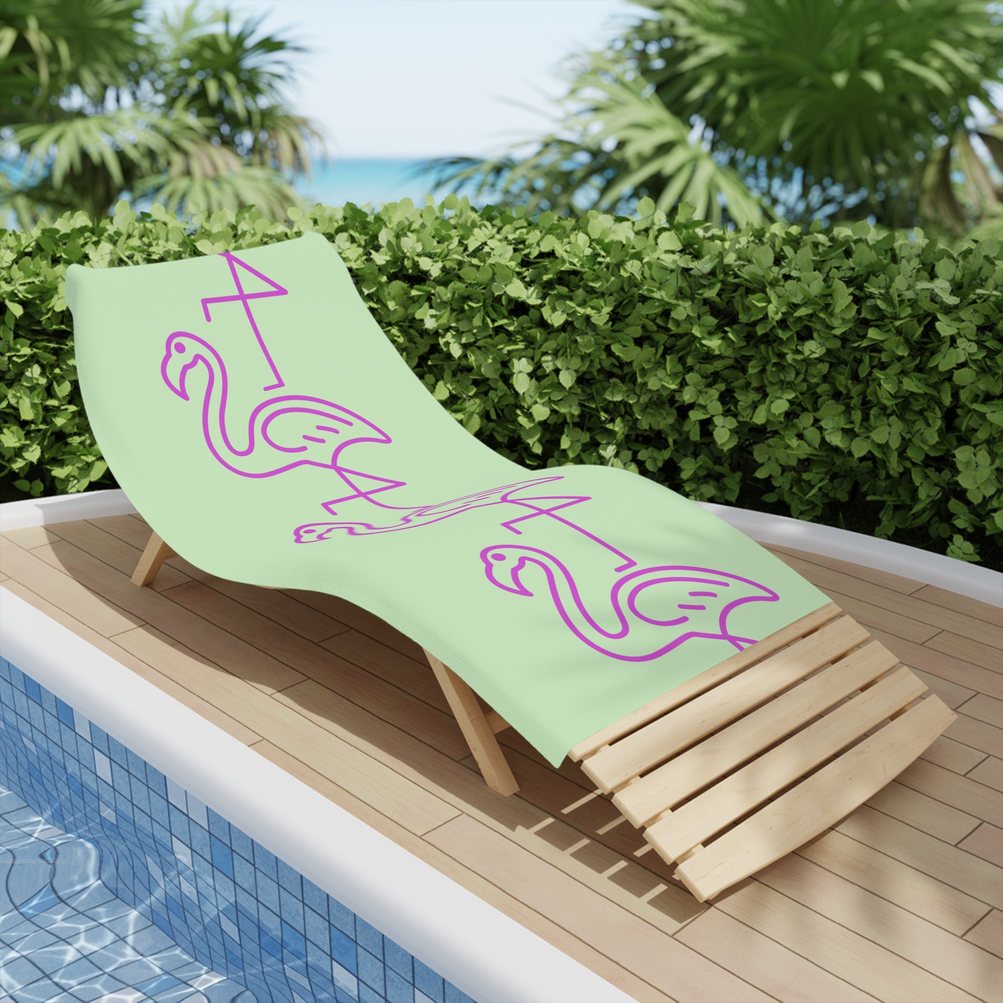 Flamingo Stripe Beach Towel — Pastel Mint & Neon Pink Tropical Pool Towel