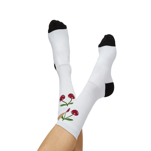 Cherry Pattern Socks — Cute Fruit Crew Socks for Women & Men