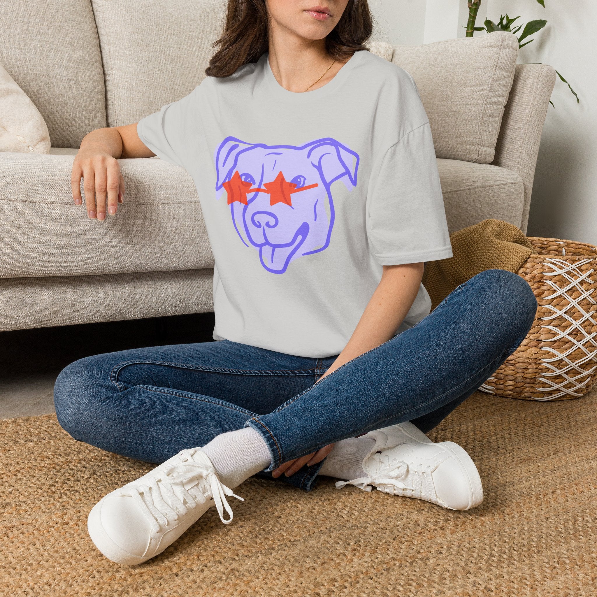 Star-Eyed Dog T-Shirt — Cute Purple Pup with Red Star Sunglasses Tee