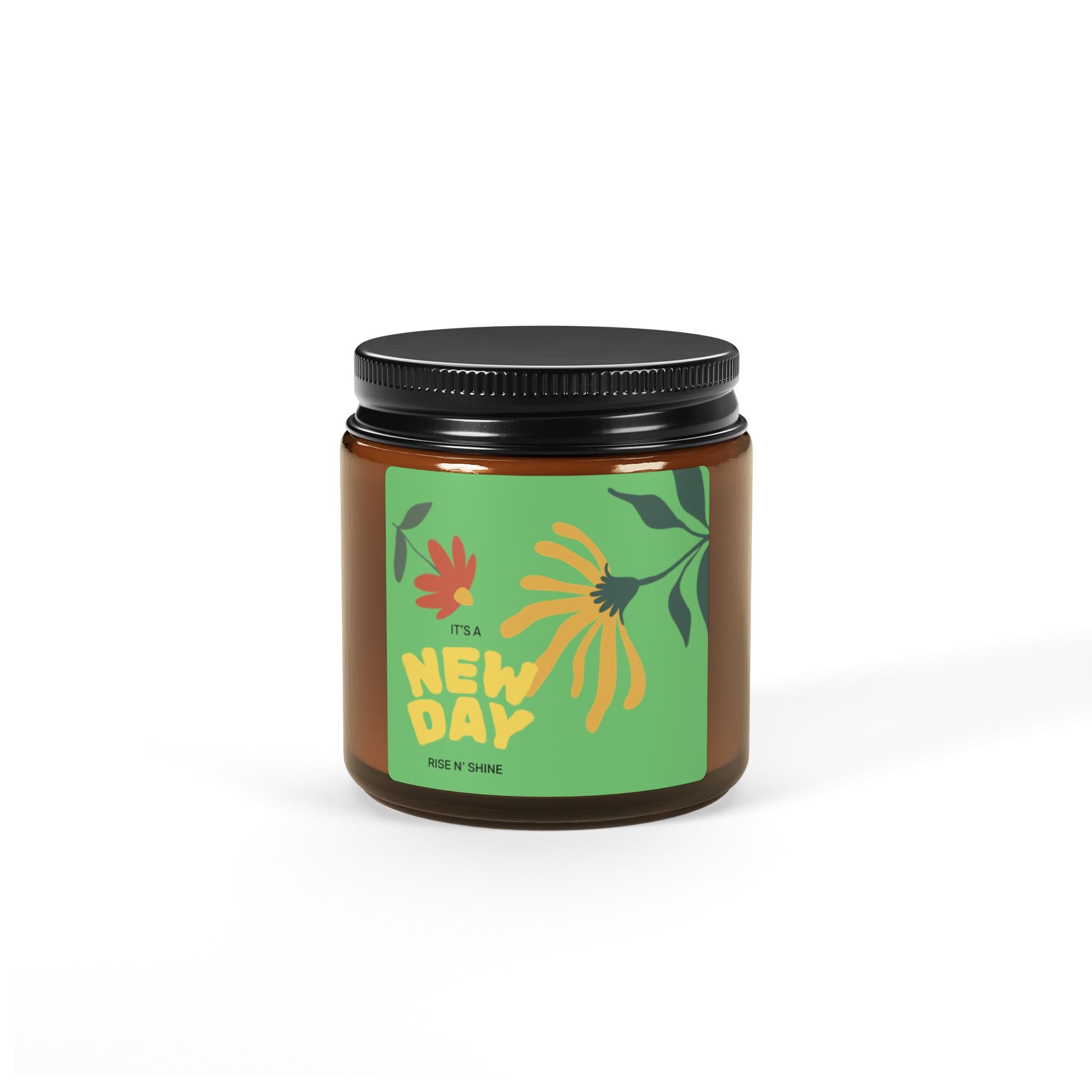 New Day Scented Soy Candle — Amber Jar, Uplifting Floral Aromatherapy