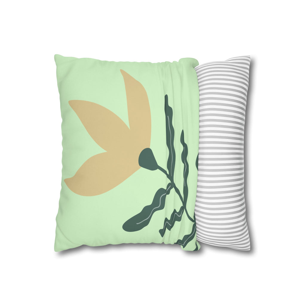Botanical Mint Floral Pillowcase — Square Poly Canvas Cushion Cover