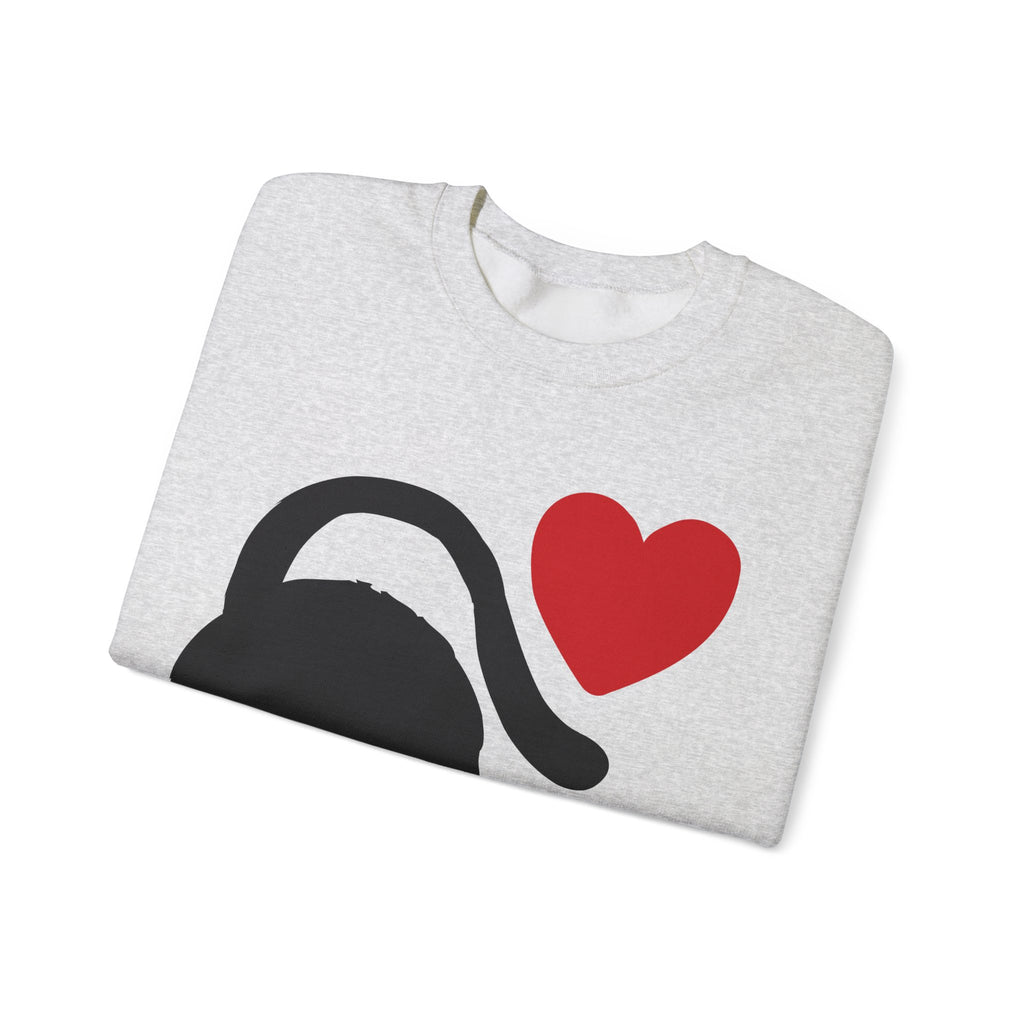 Cat Lover Sweatshirt — Black Cat with Heart Graphic