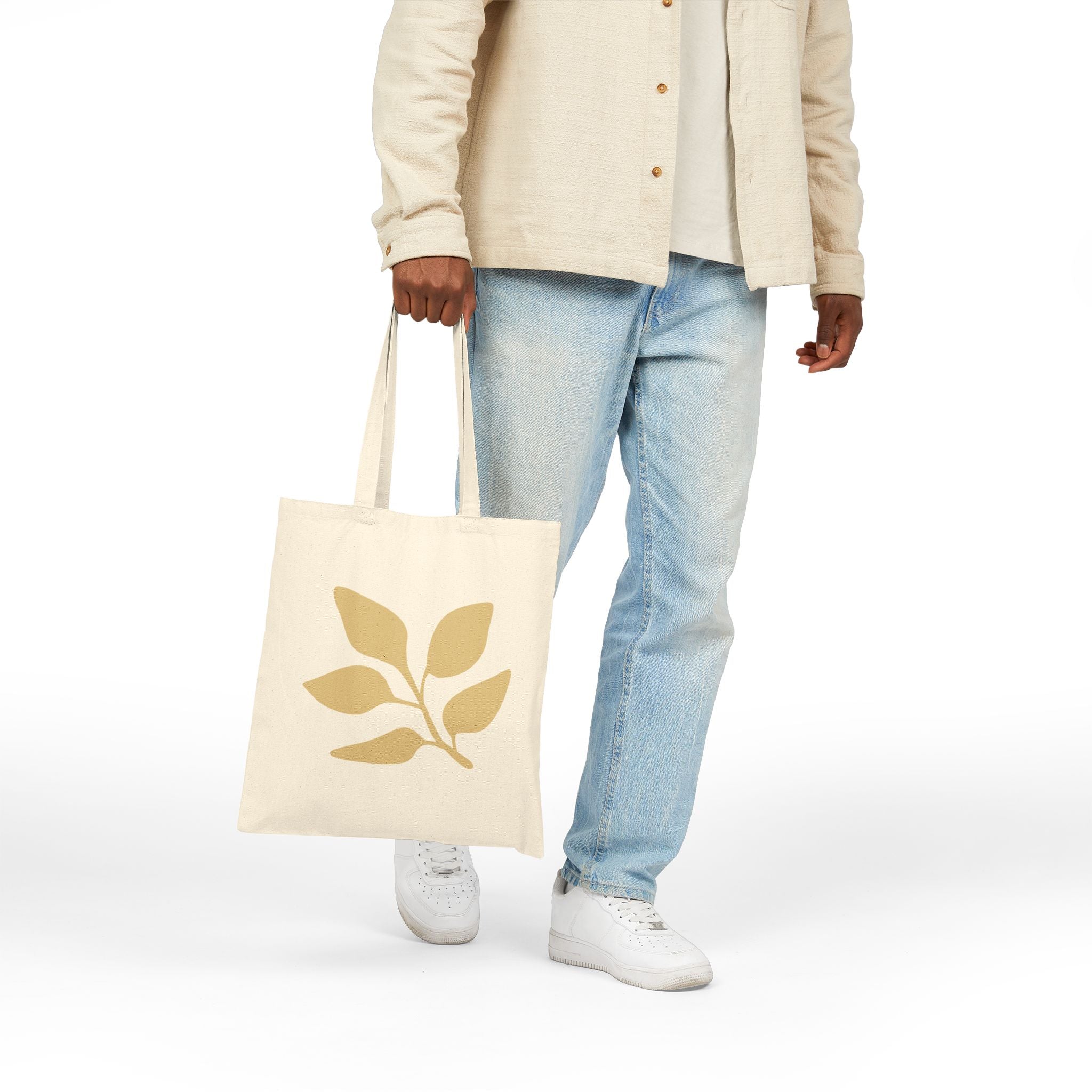 Botanical Minimalist Canvas Tote — Yellow Leaf Floral Market Bag