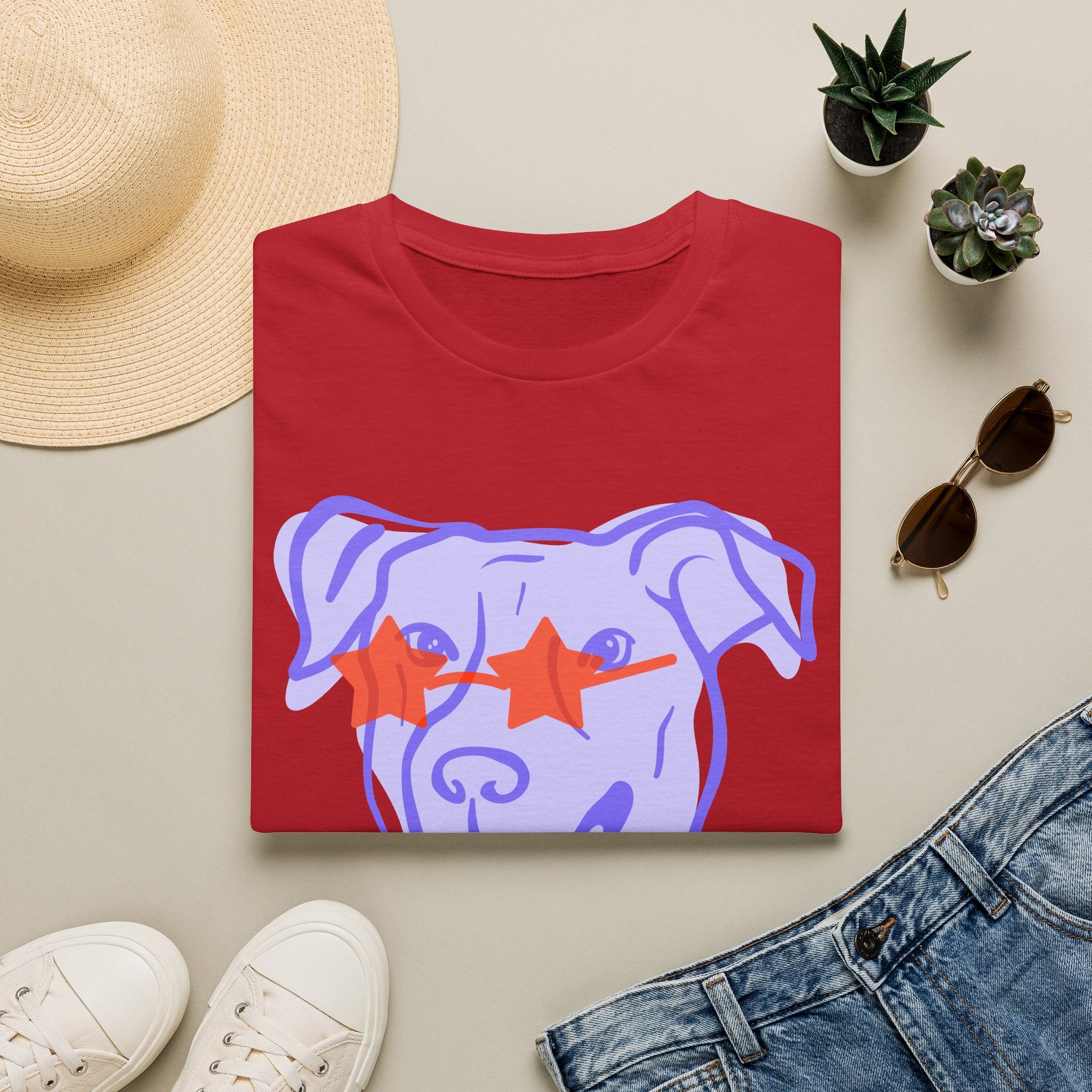 Star-Eyed Dog T-Shirt — Cute Purple Pup with Red Star Sunglasses Tee