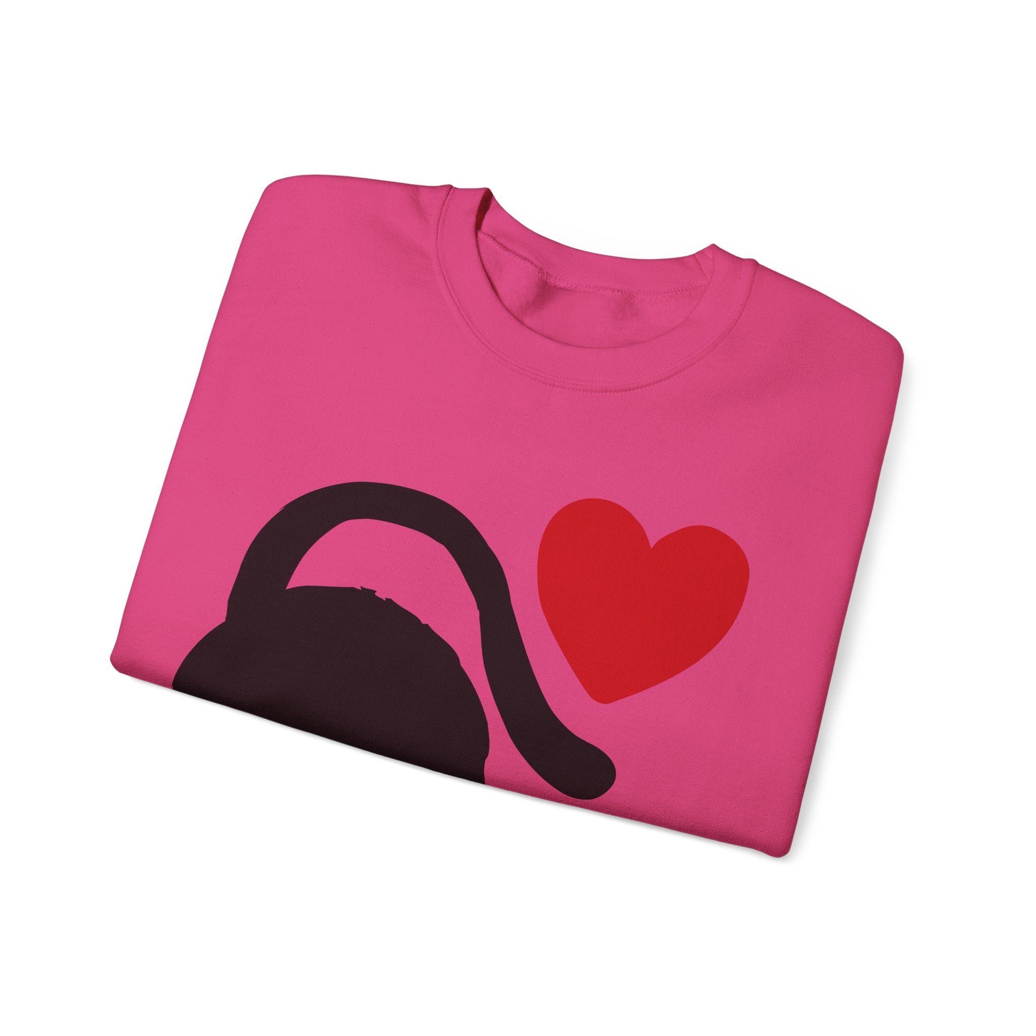 Cat Lover Sweatshirt — Black Cat with Heart Graphic