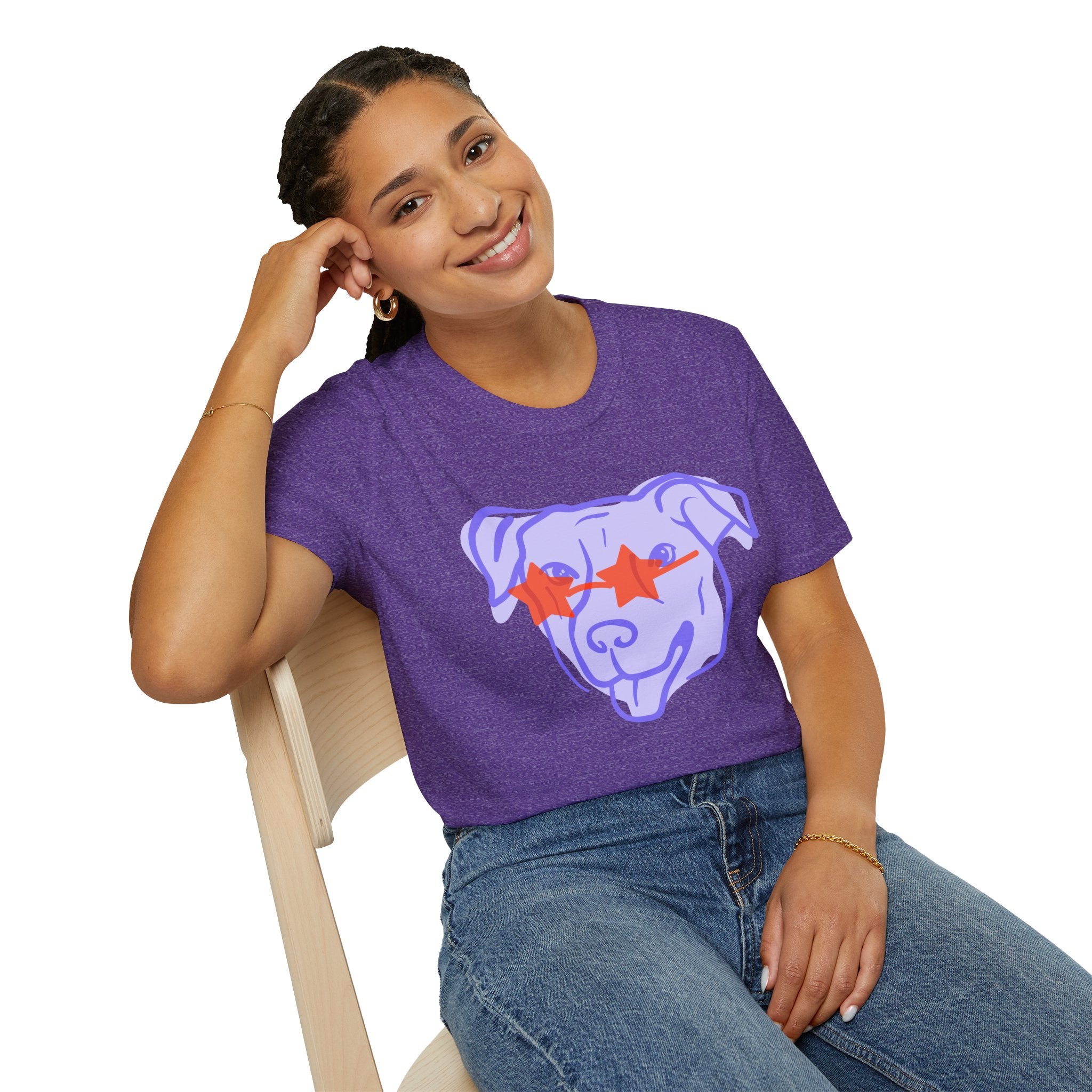 Star-Eyed Dog T-Shirt — Cute Purple Pup with Red Star Sunglasses Tee