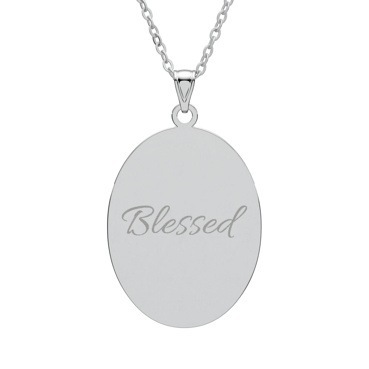 Blessed Oval Pendant Necklace — Inspirational Engraved Jewelry