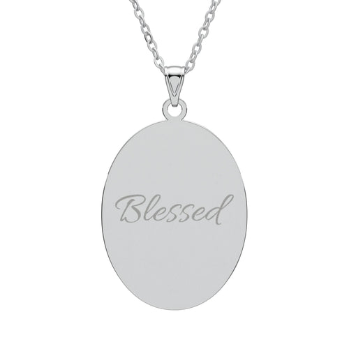 Blessed Oval Pendant Necklace — Inspirational Engraved Jewelry