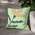 Botanical Mint Floral Pillowcase — Square Poly Canvas Cushion Cover