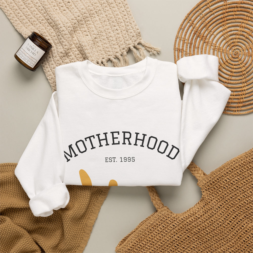 Motherhood Floral Crewneck Sweatshirt — 'Motherhood Est. 1985' Cozy Mom Gift