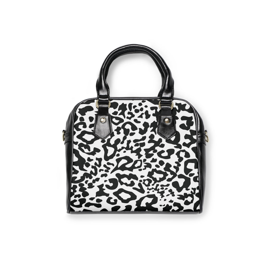 Black & White Leopard Shoulder Handbag — Chic Animal Print Quality Purse