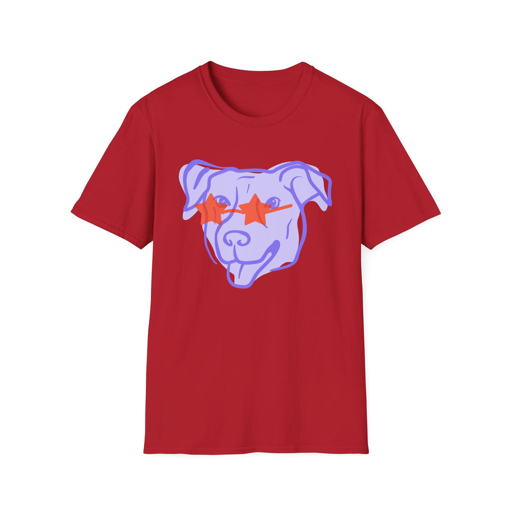 Star-Eyed Dog T-Shirt — Cute Purple Pup with Red Star Sunglasses Tee
