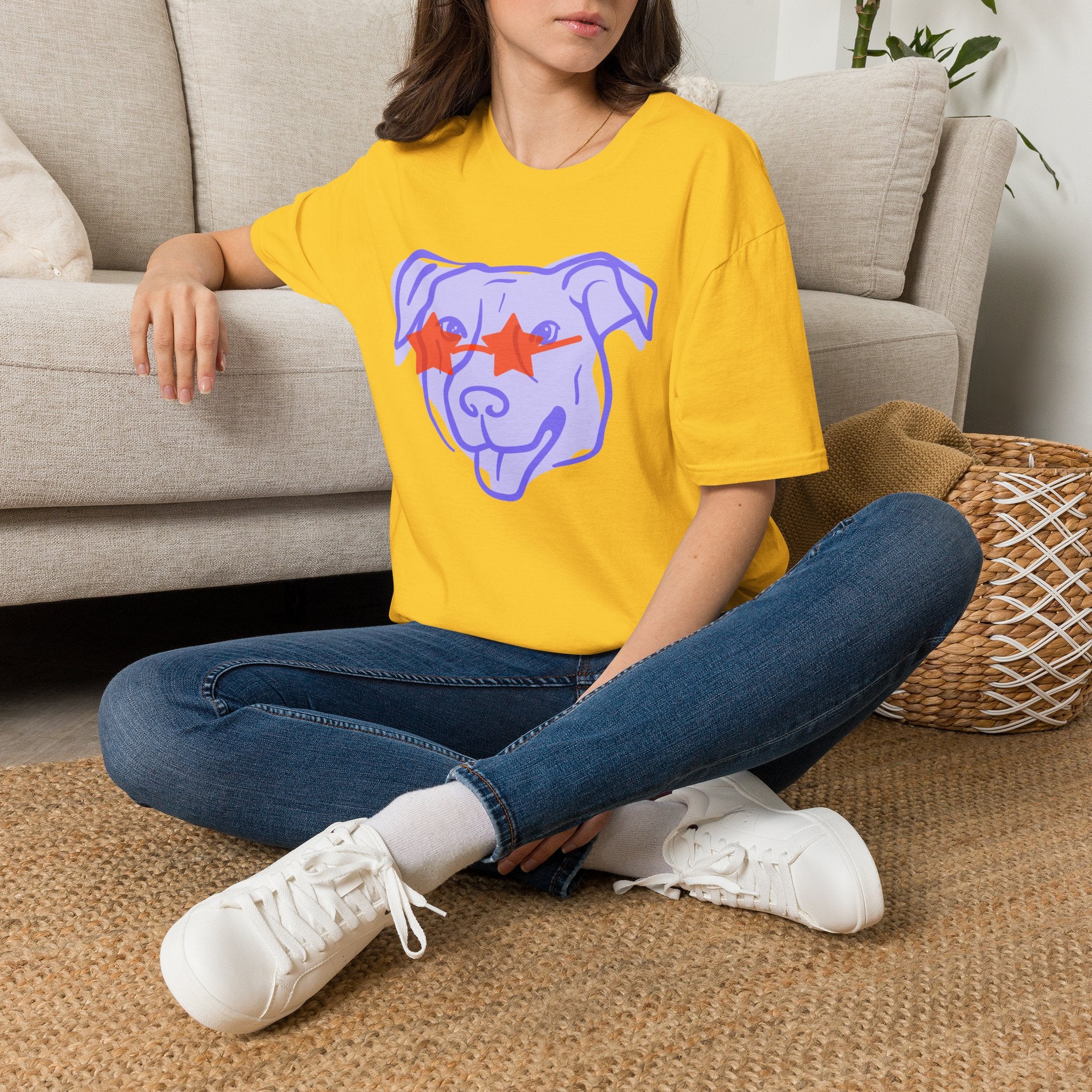 Star-Eyed Dog T-Shirt — Cute Purple Pup with Red Star Sunglasses Tee