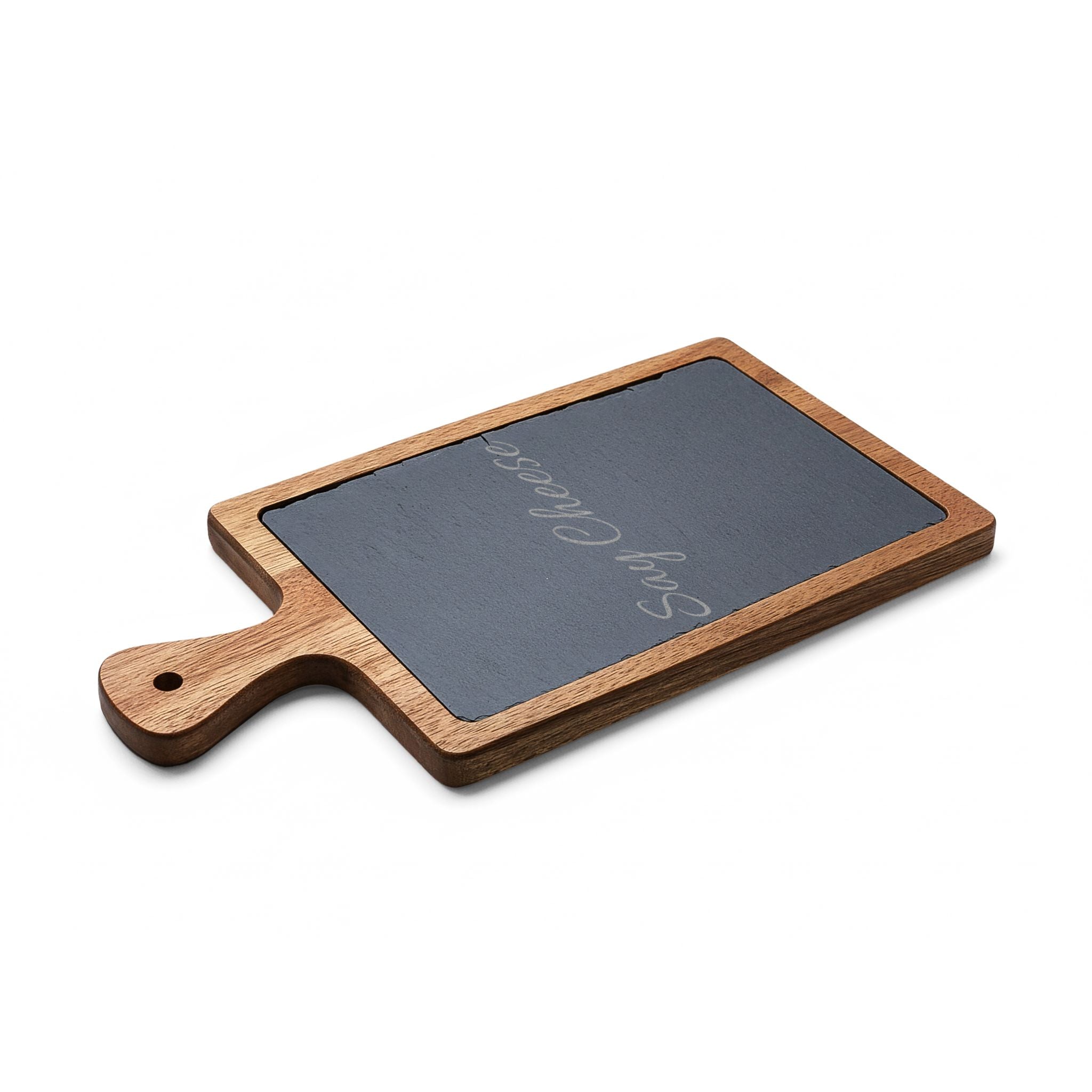 Engraved 'Say Cheese' Charcuterie Board with Slate Insert & Cheese Knives