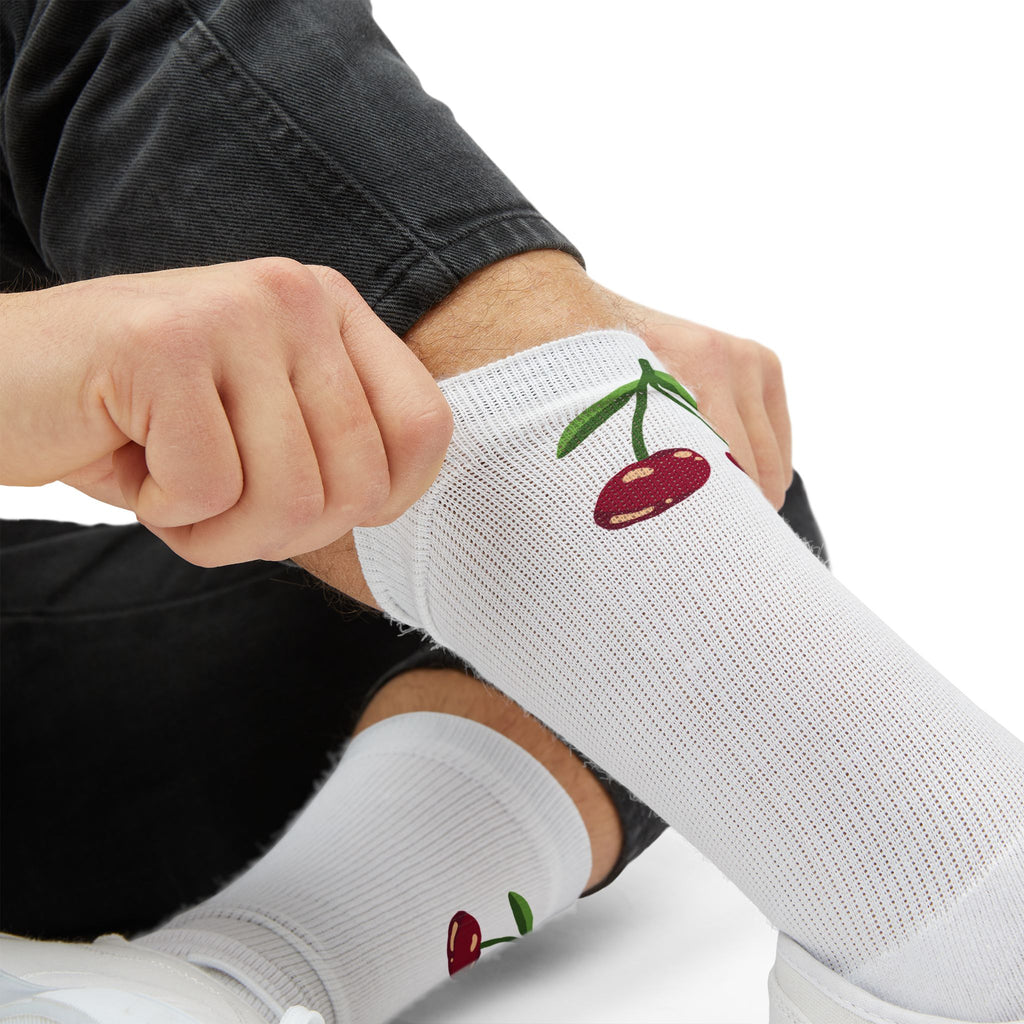 Cherry Pattern Socks — Cute Fruit Crew Socks for Women & Men