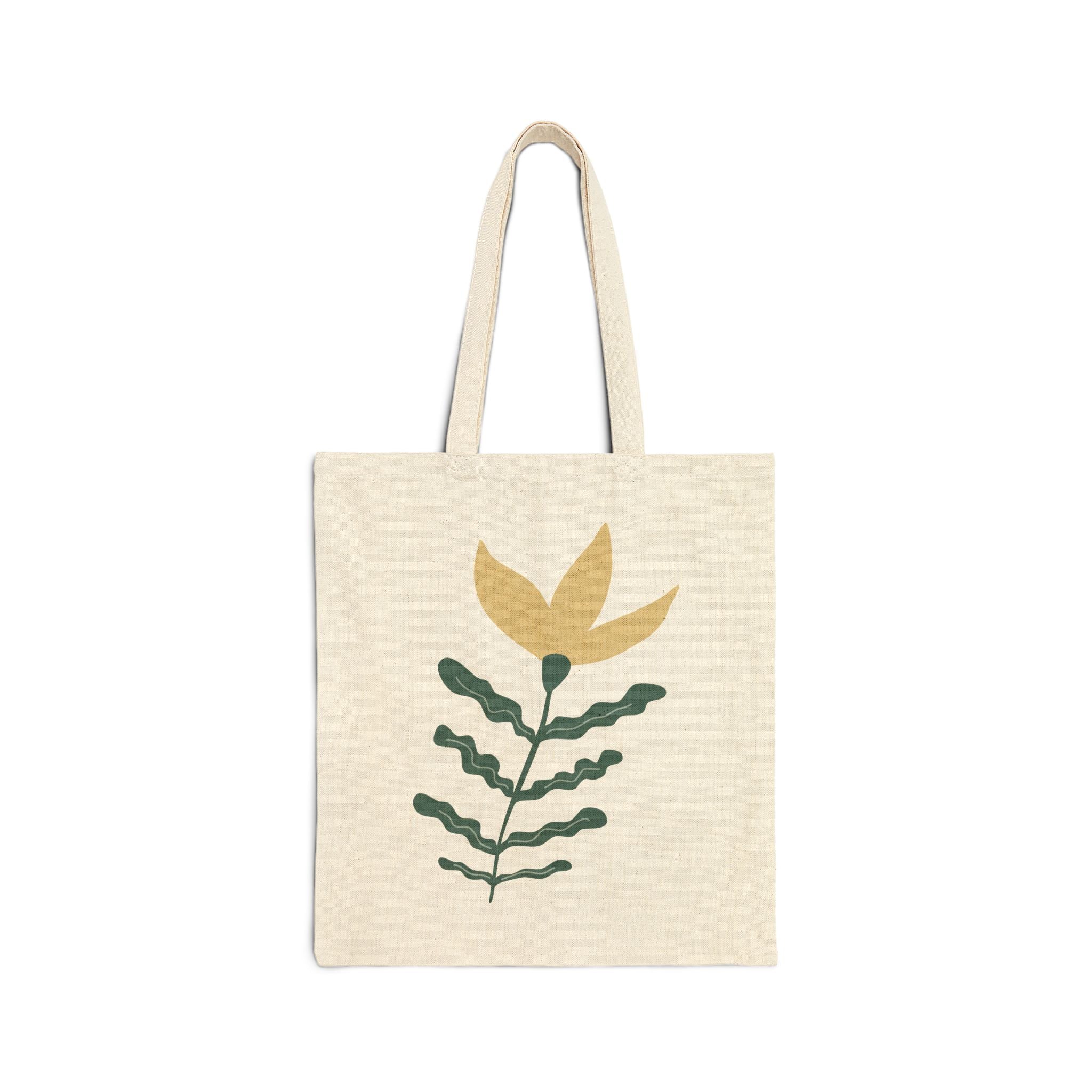 Botanical Minimalist Canvas Tote — Yellow Leaf Floral Market Bag