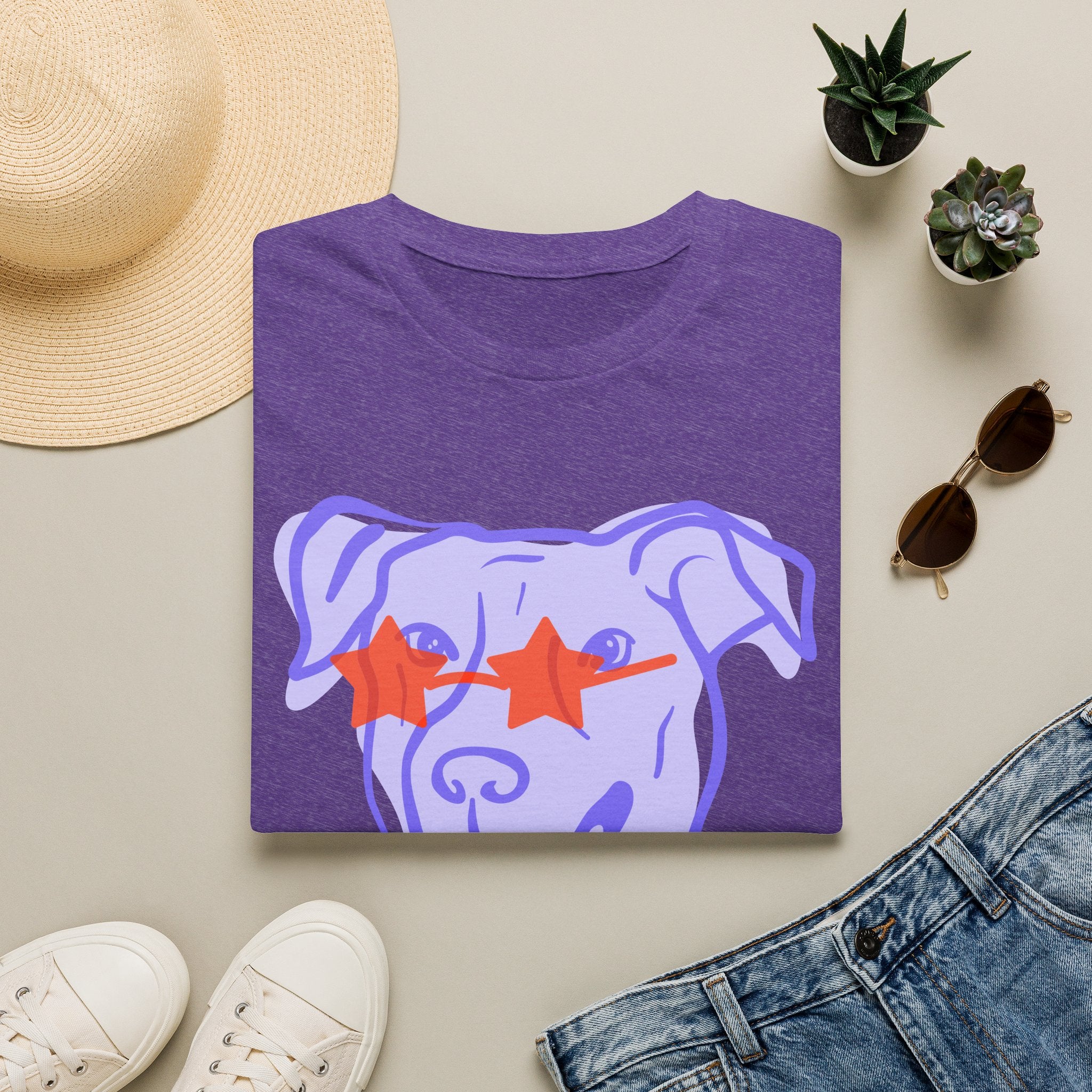 Star-Eyed Dog T-Shirt — Cute Purple Pup with Red Star Sunglasses Tee