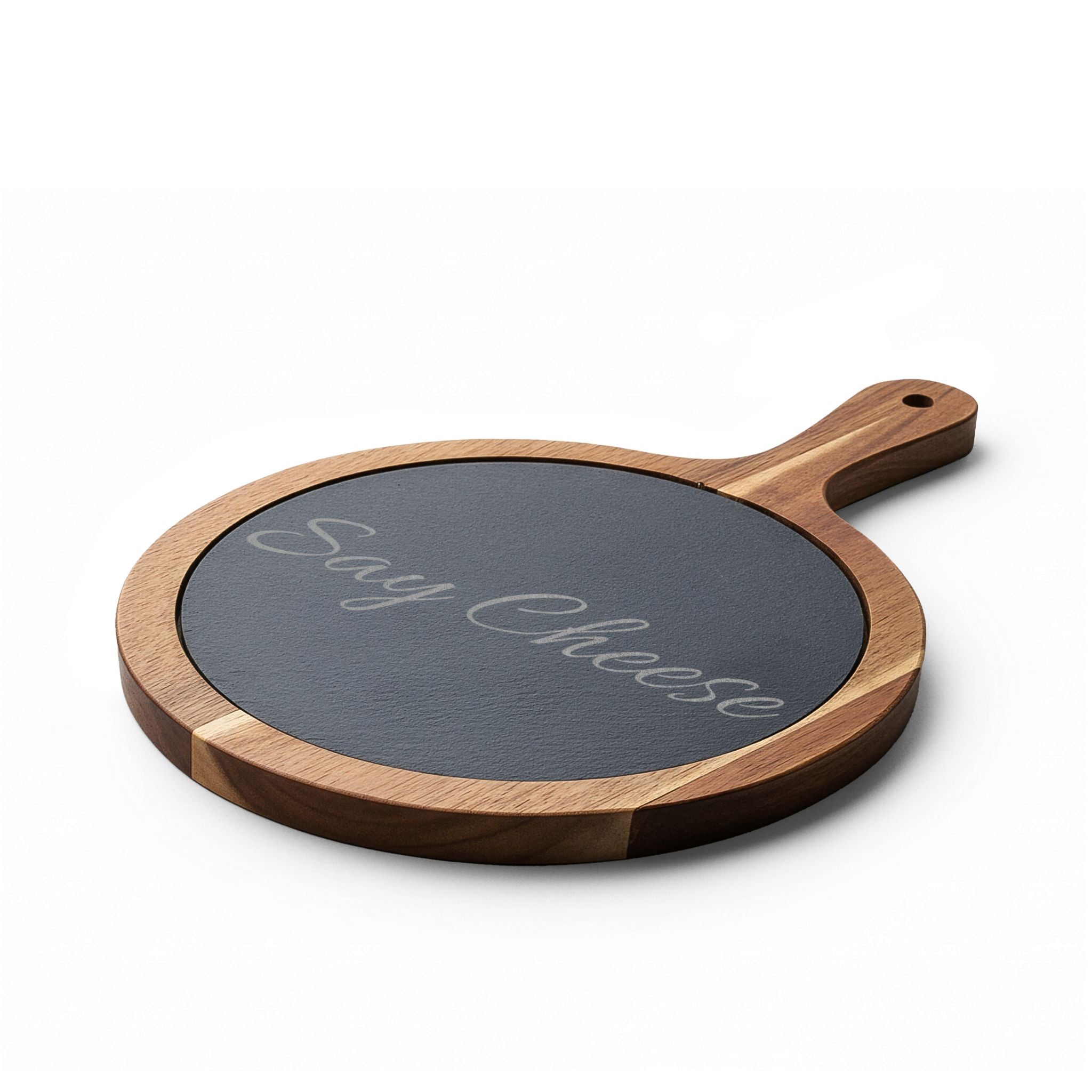 Engraved 'Say Cheese' Charcuterie Board with Slate Insert & Cheese Knives
