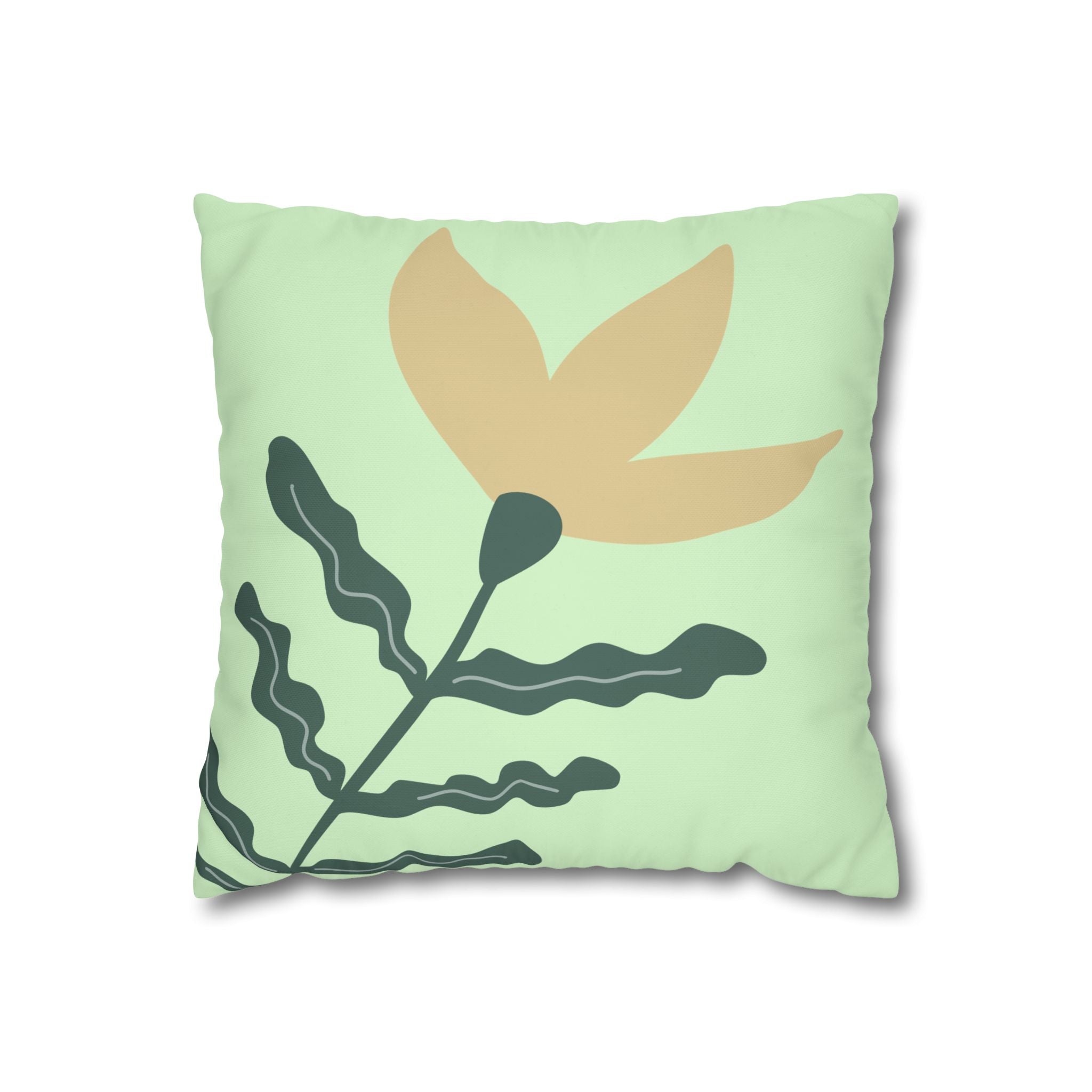 Botanical Mint Floral Pillowcase — Square Poly Canvas Cushion Cover