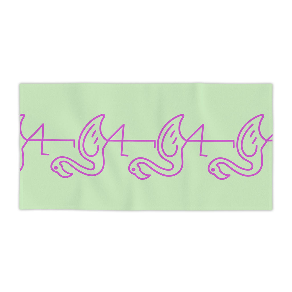 Flamingo Stripe Beach Towel — Pastel Mint & Neon Pink Tropical Pool Towel