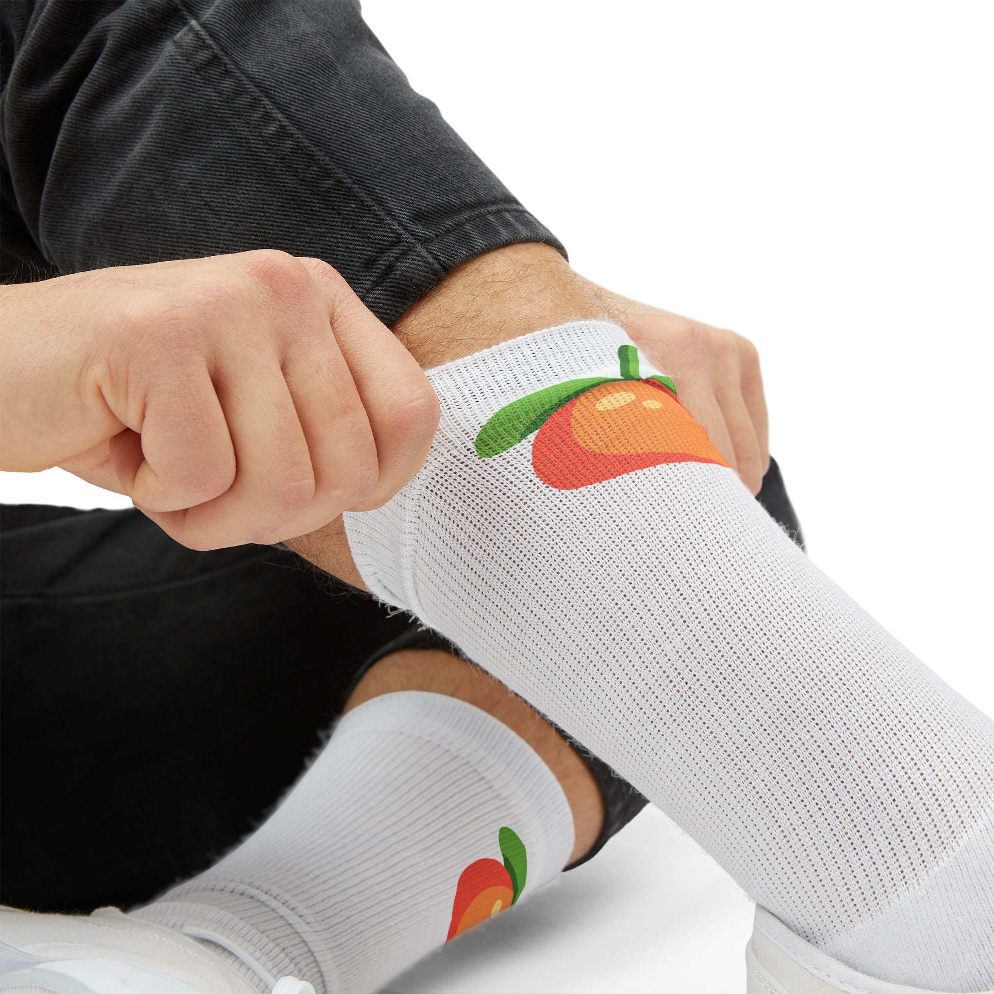 Peach Print Socks — Cute Fruit Crew Socks for Women & Men