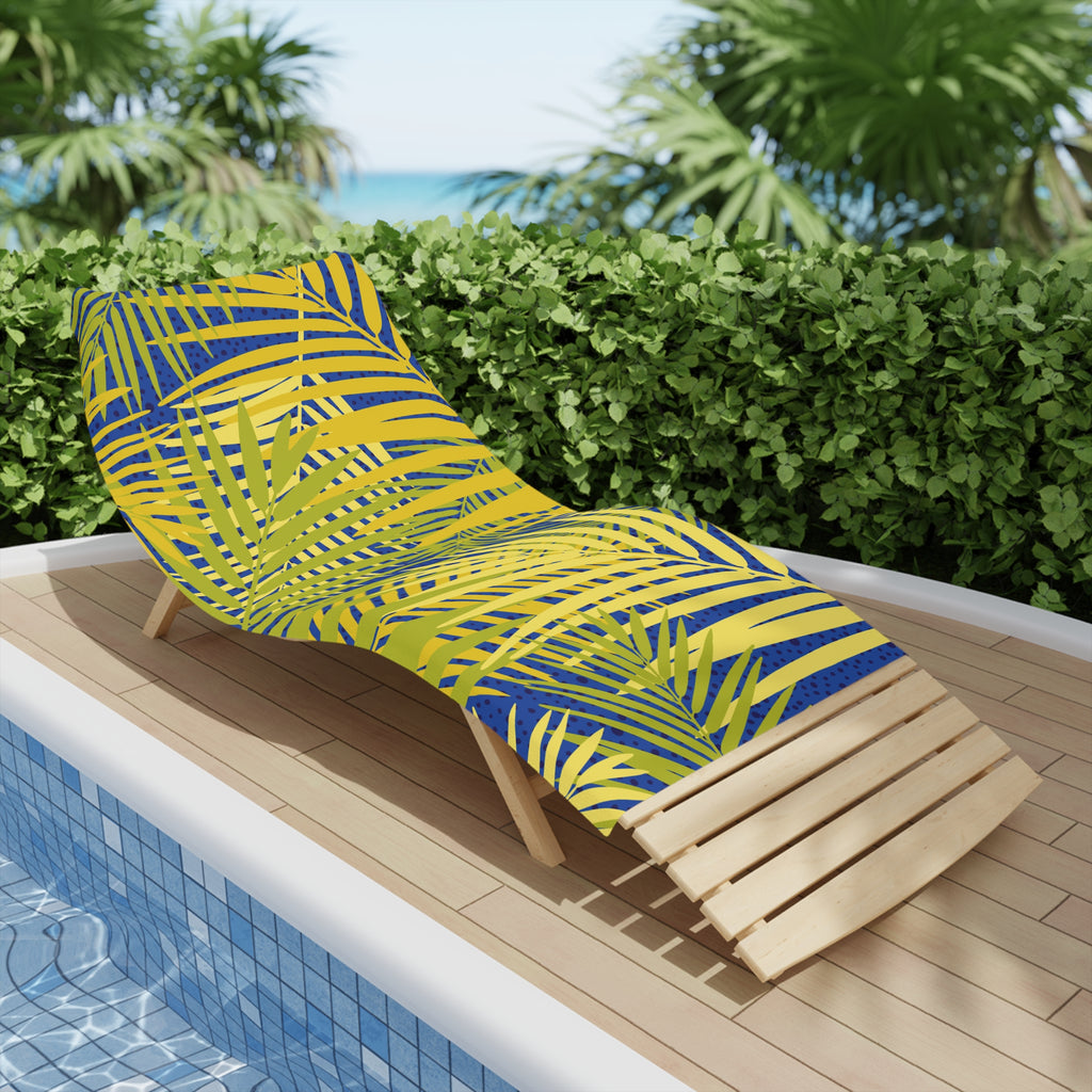 Tropical Palm Beach Towel — Vibrant Yellow & Blue Leaf Print