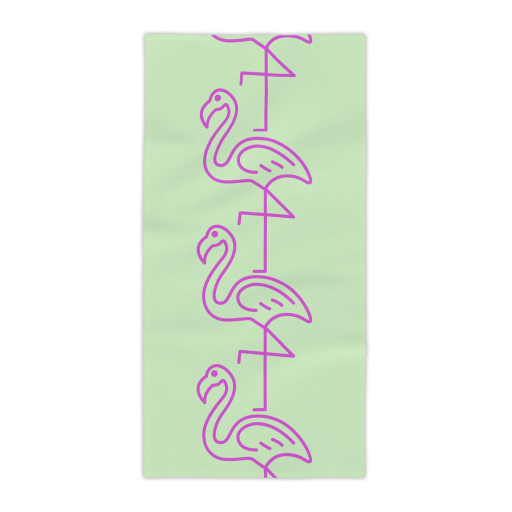 Flamingo Stripe Beach Towel — Pastel Mint & Neon Pink Tropical Pool Towel