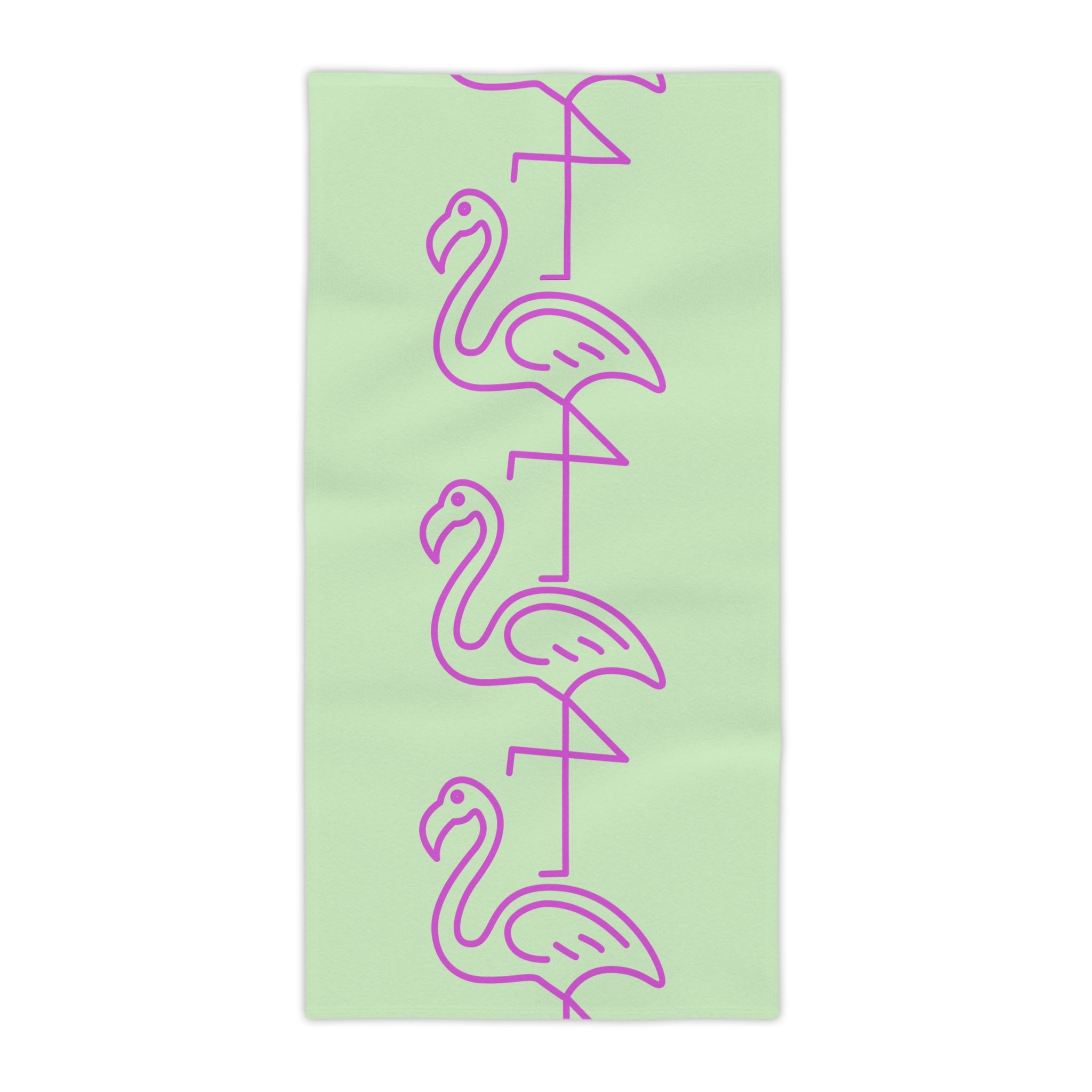 Flamingo Stripe Beach Towel — Pastel Mint & Neon Pink Tropical Pool Towel