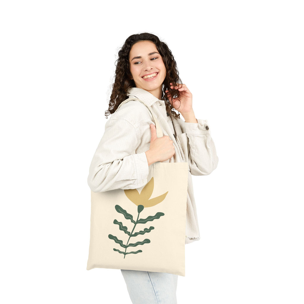 Botanical Minimalist Canvas Tote — Yellow Leaf Floral Market Bag