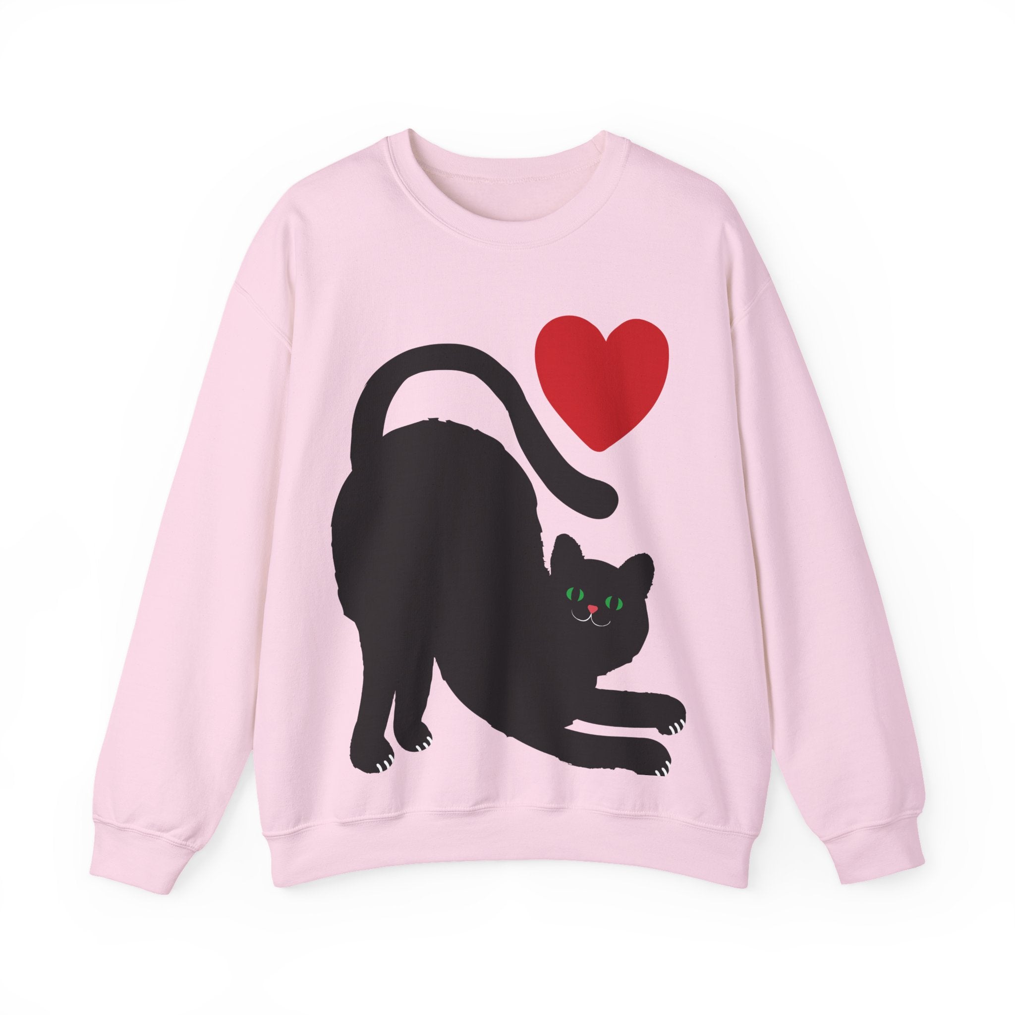 Cat Lover Sweatshirt — Black Cat with Heart Graphic