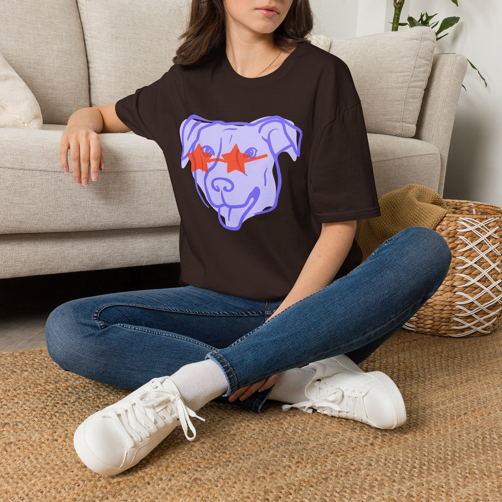 Star-Eyed Dog T-Shirt — Cute Purple Pup with Red Star Sunglasses Tee