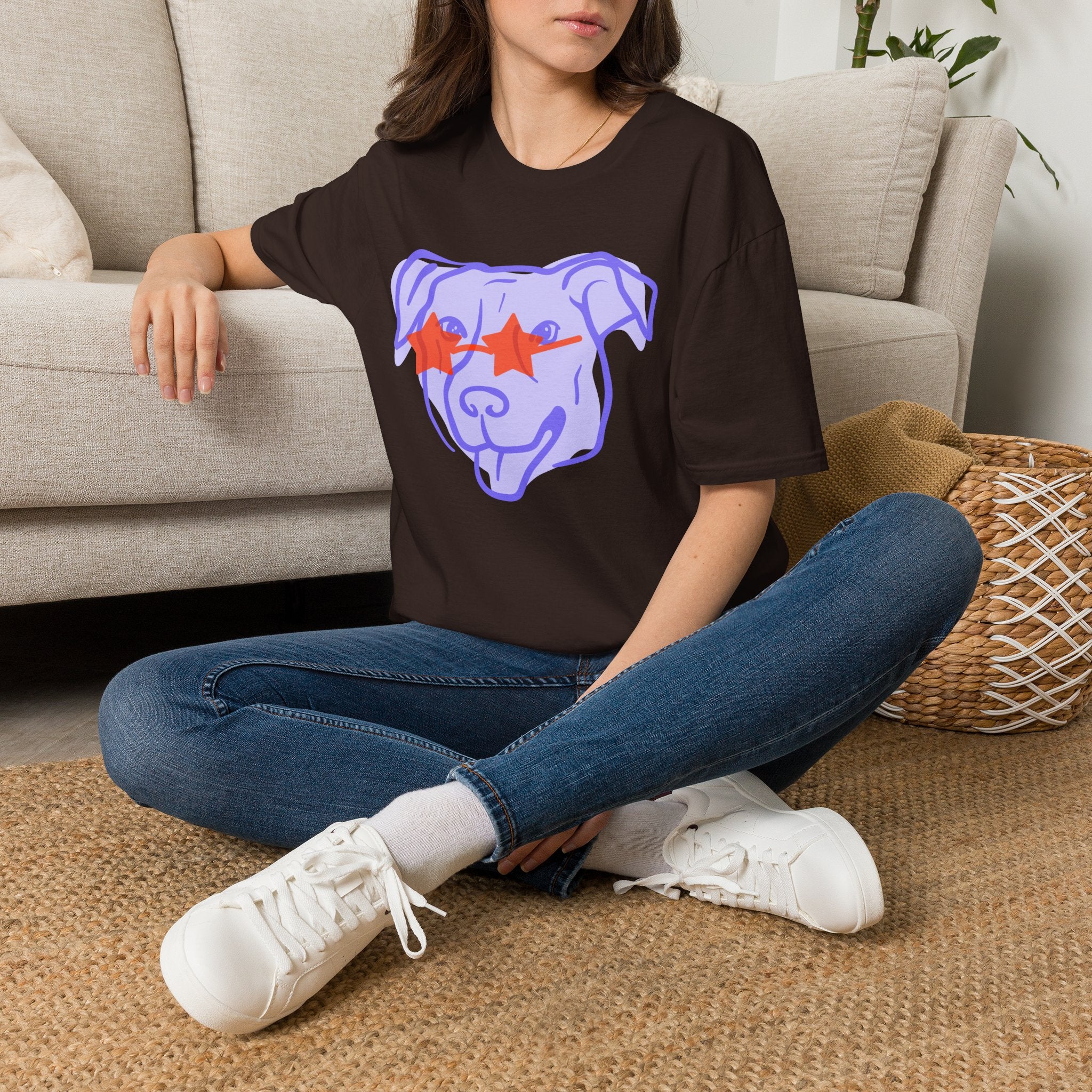 Star-Eyed Dog T-Shirt — Cute Purple Pup with Red Star Sunglasses Tee