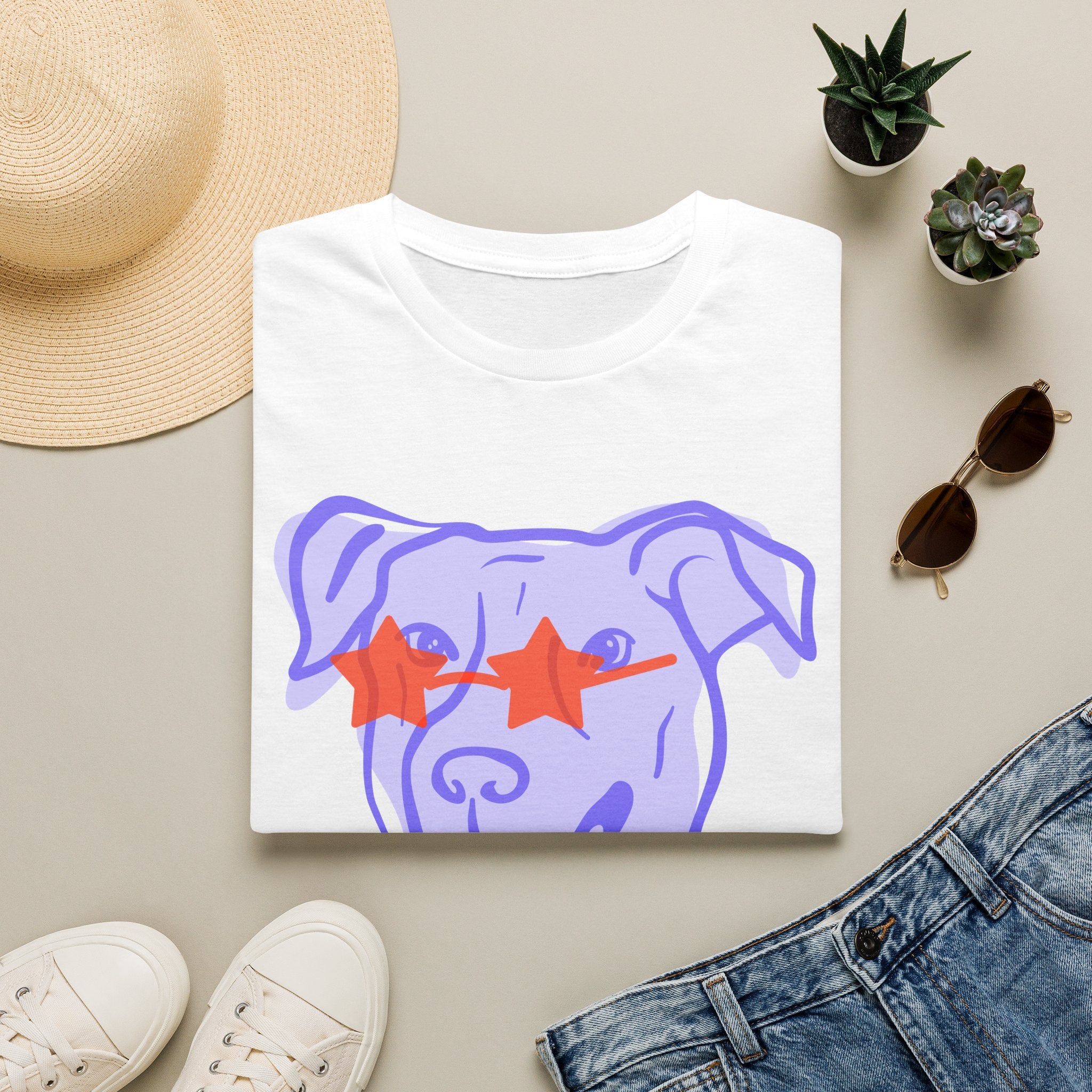 Star-Eyed Dog T-Shirt — Cute Purple Pup with Red Star Sunglasses Tee