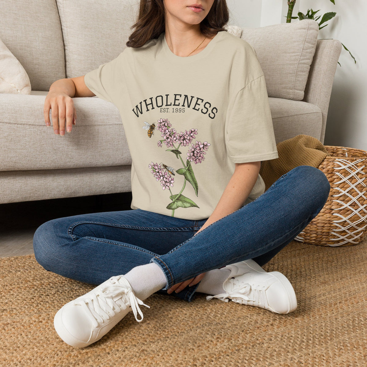 Wholeness Floral T‑Shirt — Vintage Lilac Botanical Design