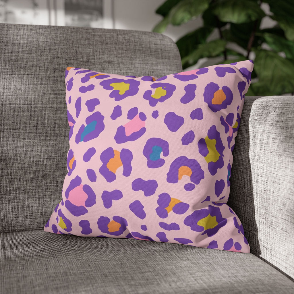 Purple Pastel Leopard Print Pillowcase - Square Decorative Throw Pillow Cover