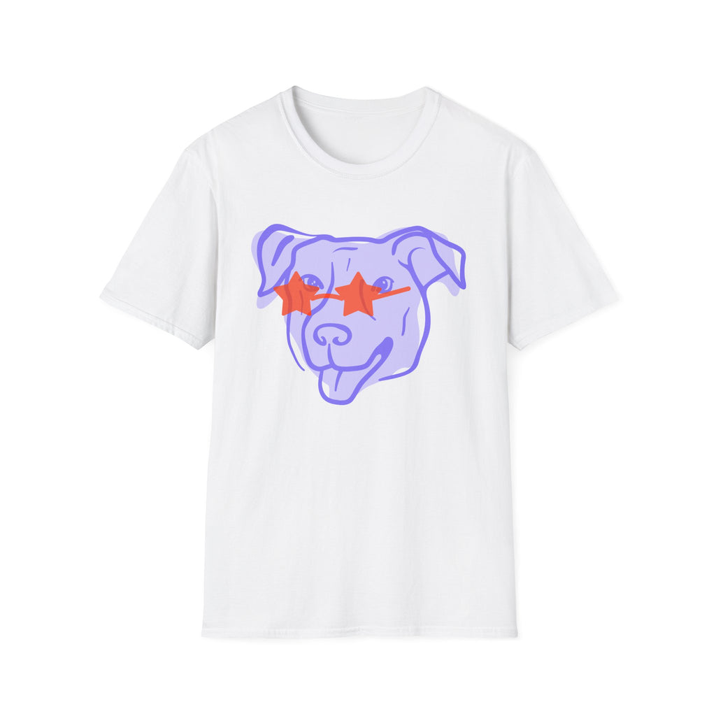 Star-Eyed Dog T-Shirt — Cute Purple Pup with Red Star Sunglasses Tee