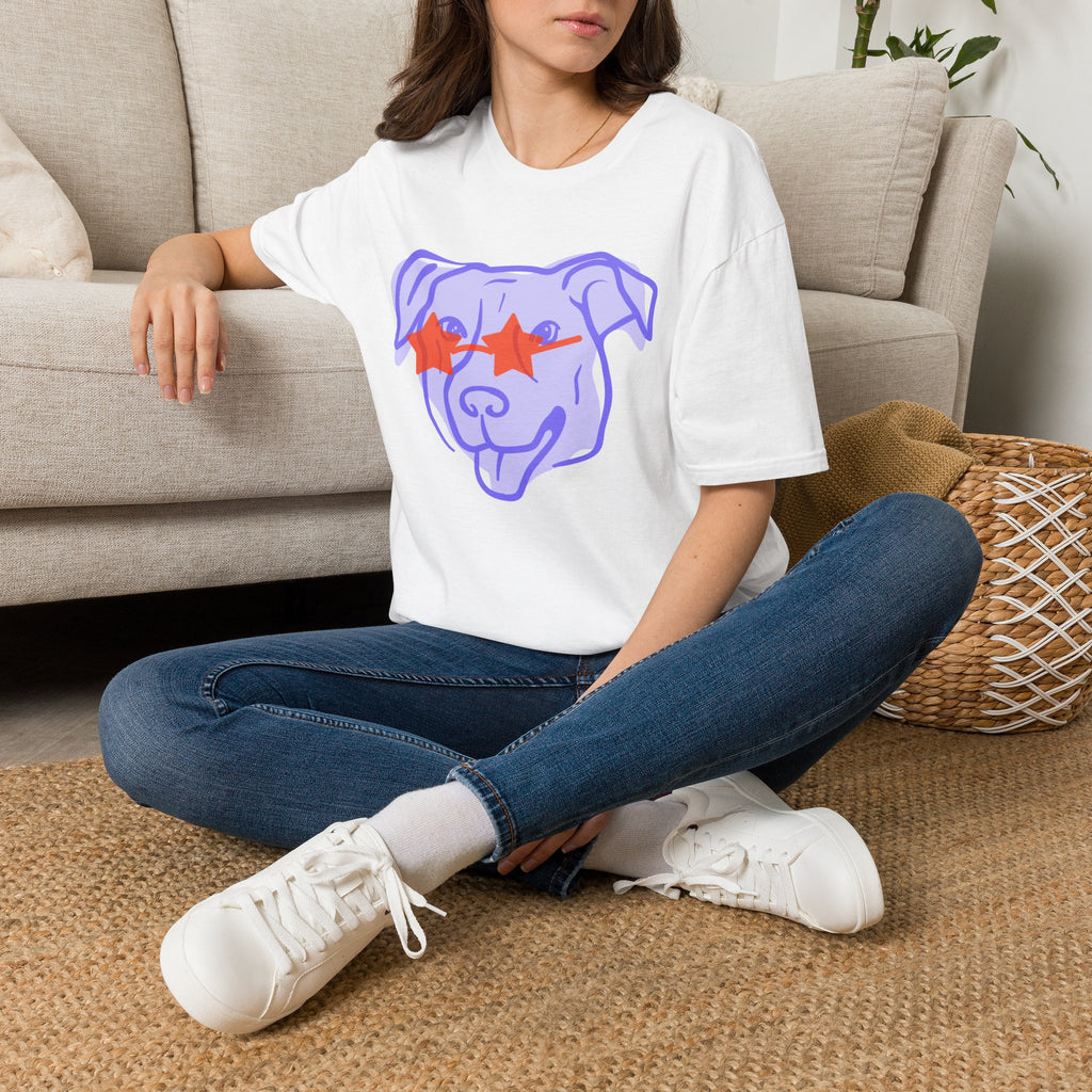 Star-Eyed Dog T-Shirt — Cute Purple Pup with Red Star Sunglasses Tee