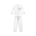 White Satin Women's Pajama Set with Pineapple Pocket Embroidery