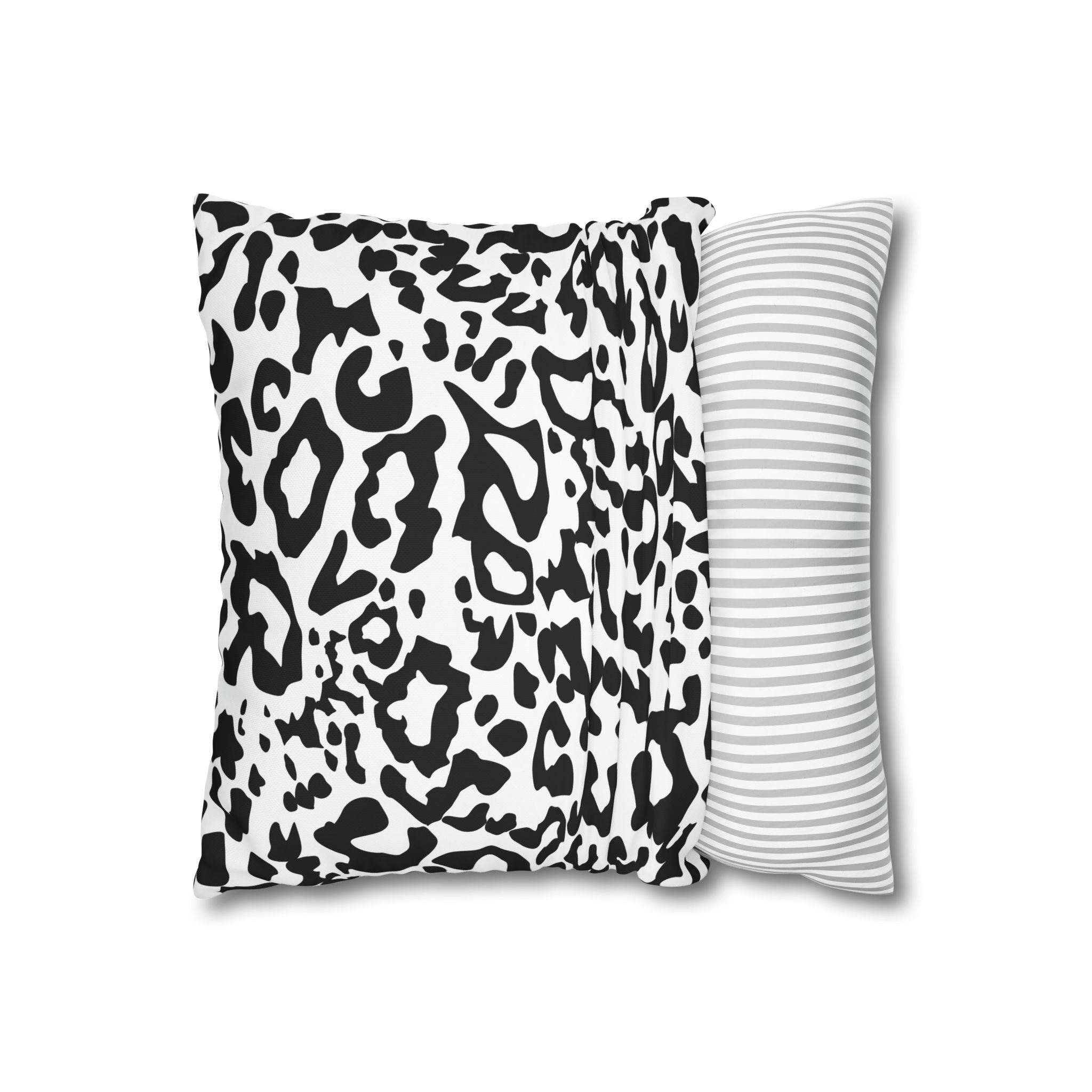 Chic Leopard Print Square Pillowcase — Black & White Animal Pattern Cushion Cover
