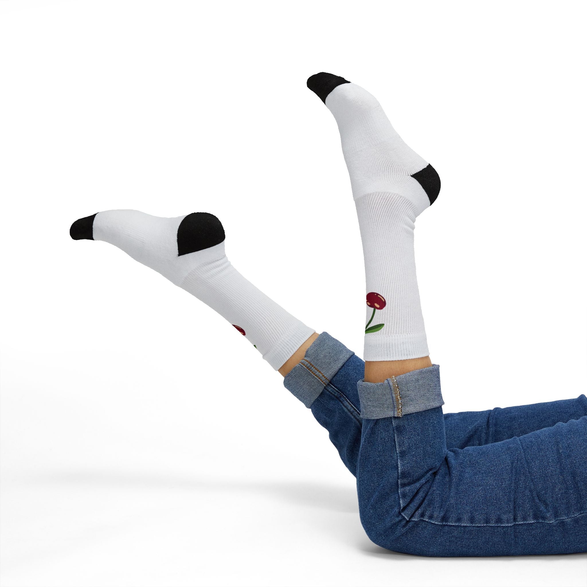 Cherry Pattern Socks — Cute Fruit Crew Socks for Women & Men