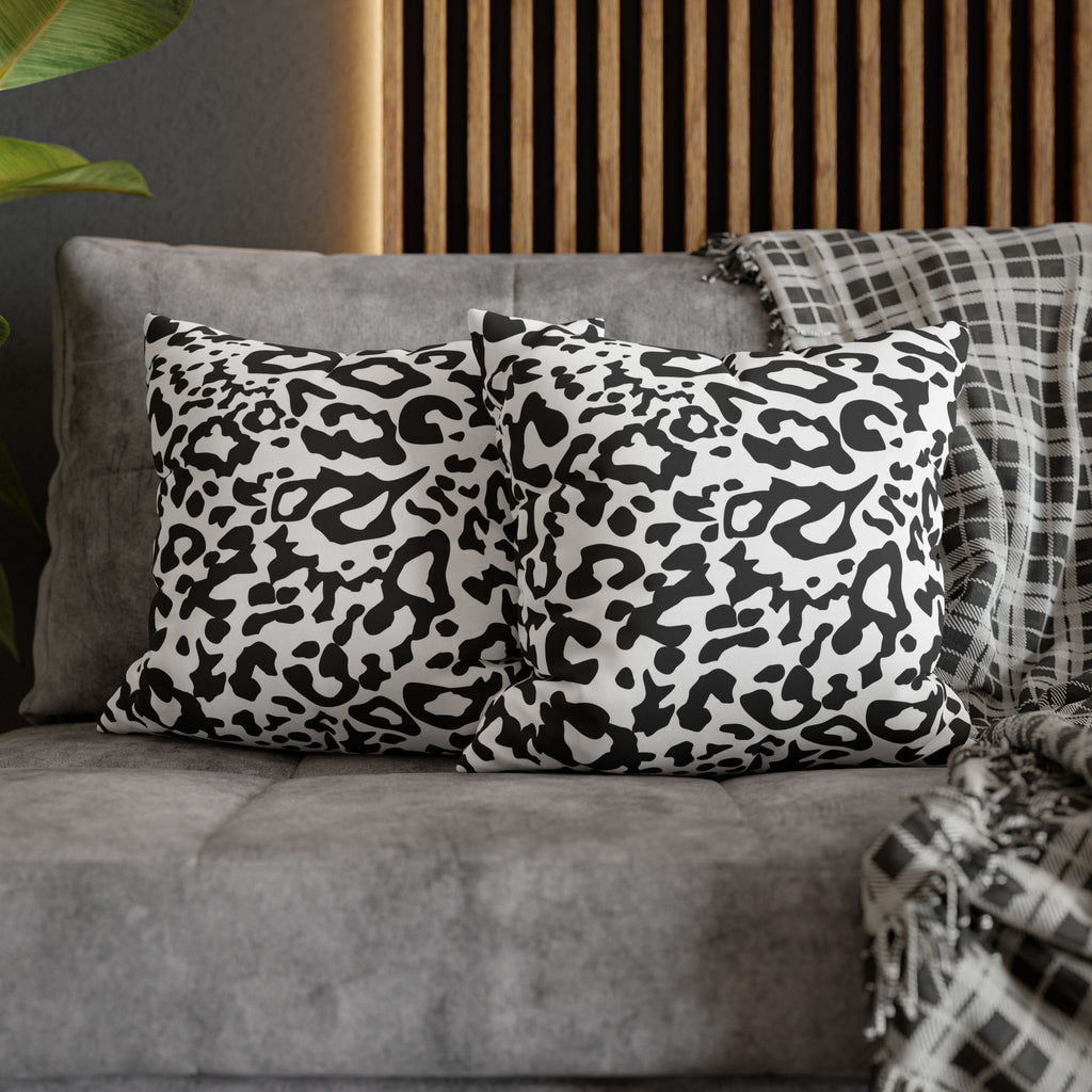 Chic Leopard Print Square Pillowcase — Black & White Animal Pattern Cushion Cover