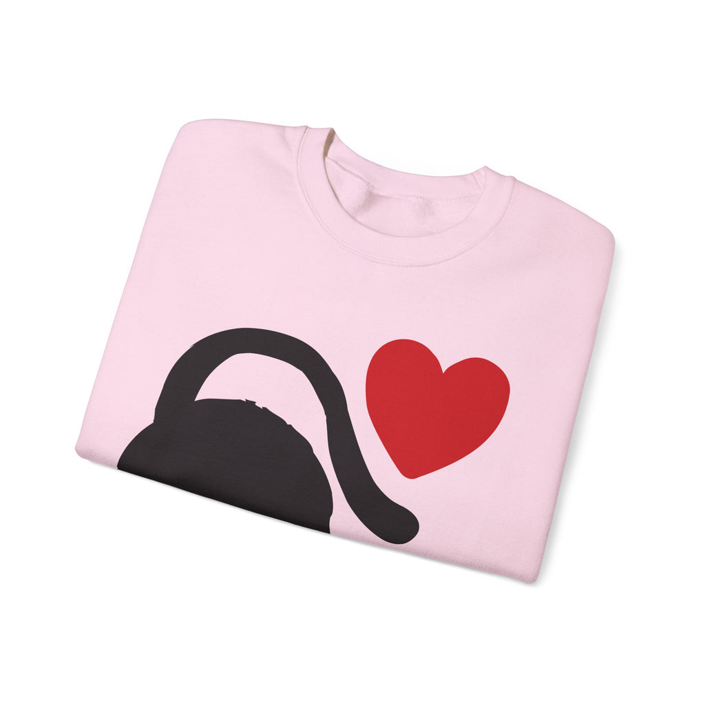 Cat Lover Sweatshirt — Black Cat with Heart Graphic