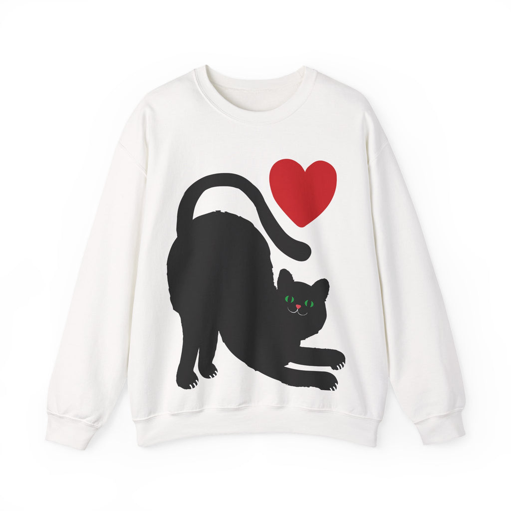 Cat Lover Sweatshirt — Black Cat with Heart Graphic