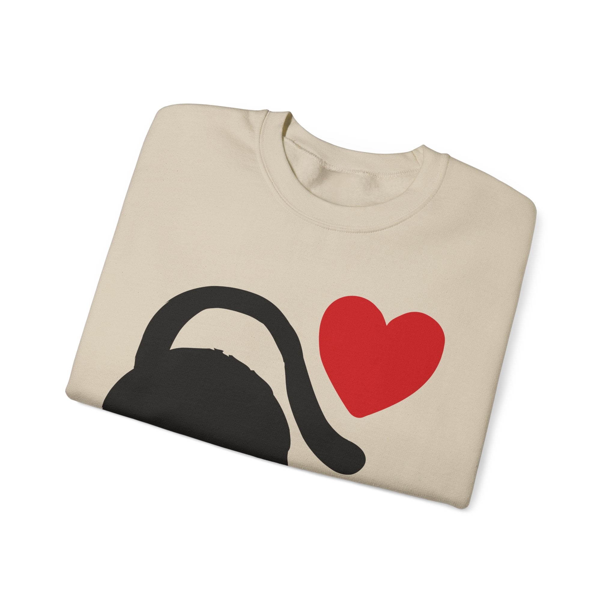 Cat Lover Sweatshirt — Black Cat with Heart Graphic