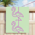 Flamingo Stripe Beach Towel — Pastel Mint & Neon Pink Tropical Pool Towel