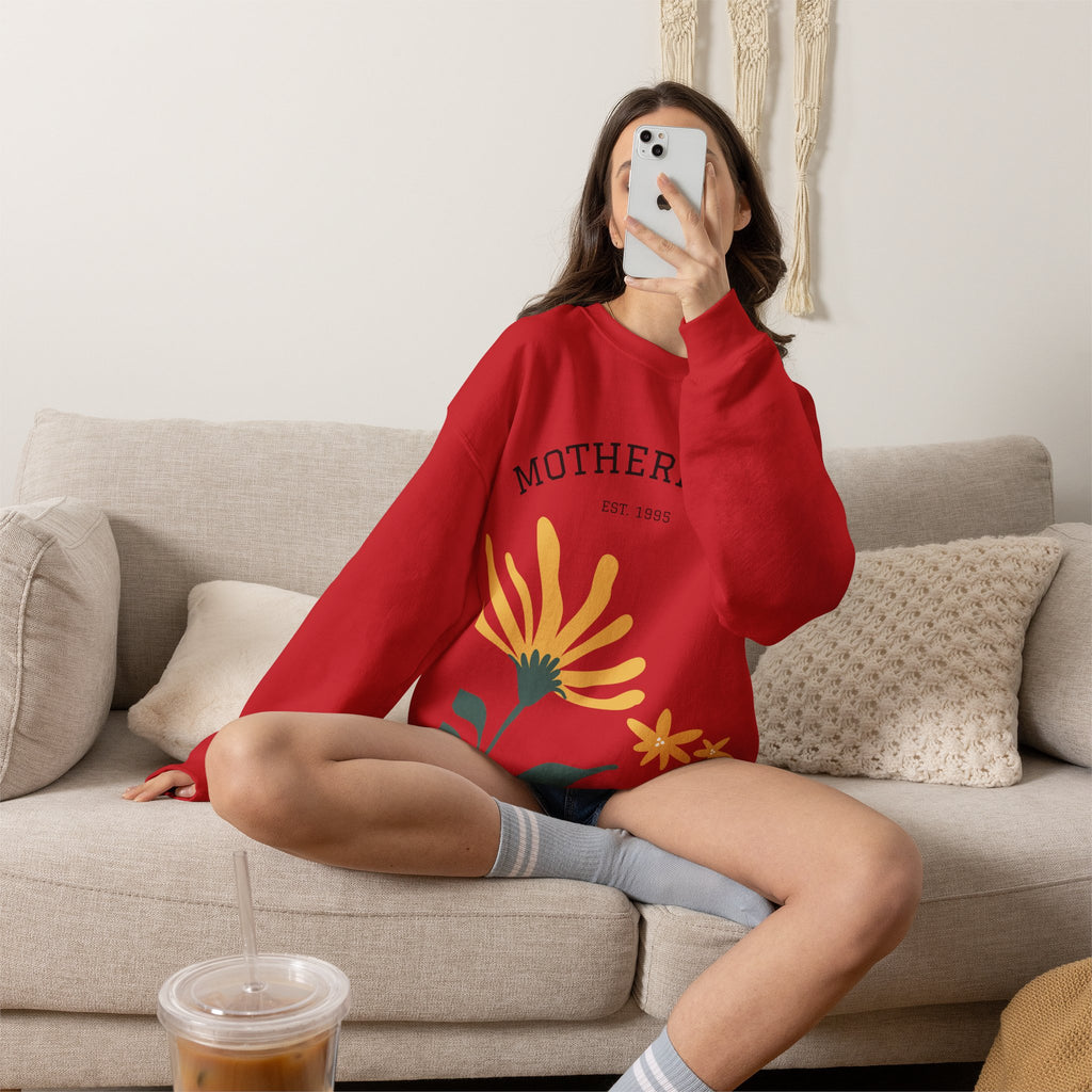 Motherhood Floral Crewneck Sweatshirt — 'Motherhood Est. 1985' Cozy Mom Gift